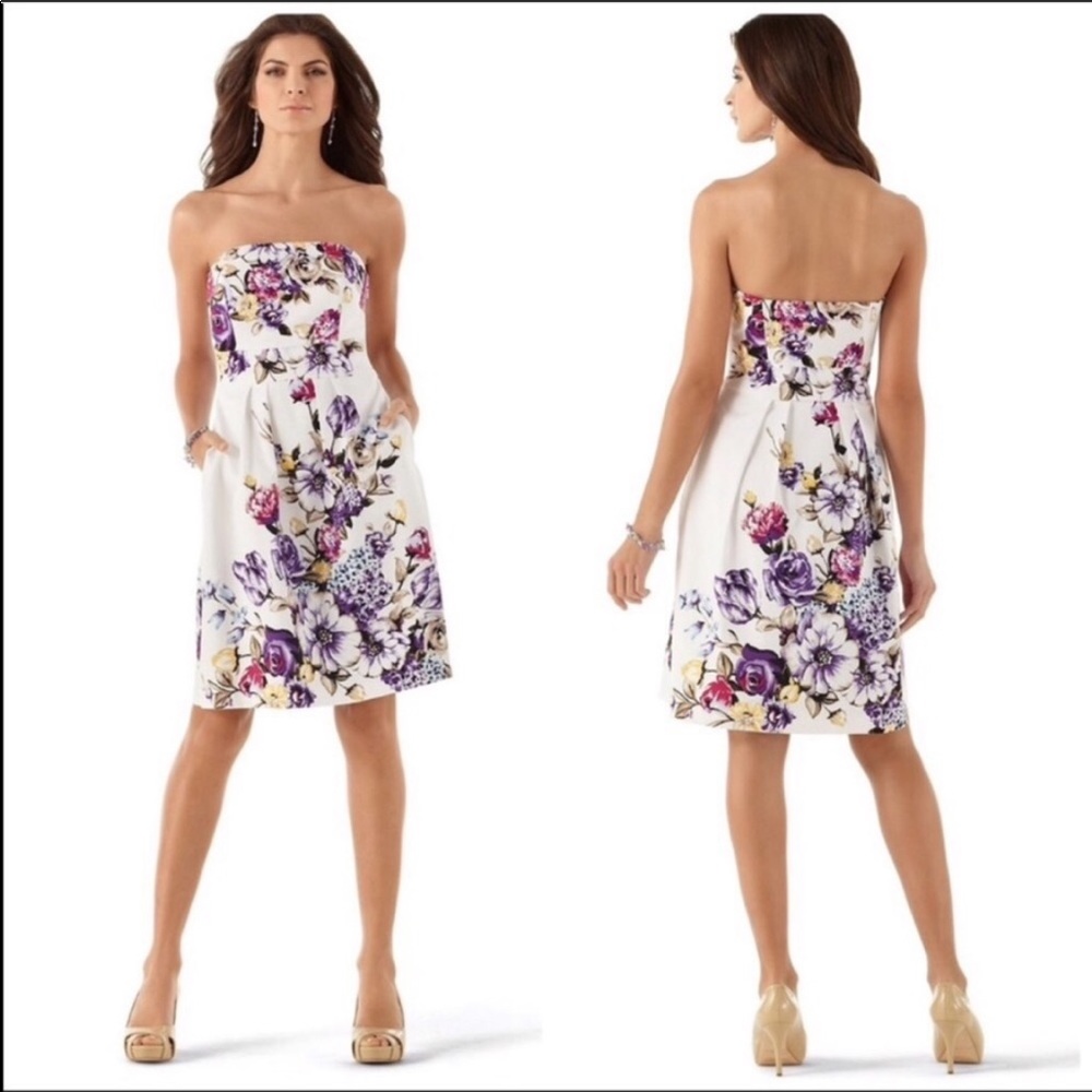 WHBM Strapless Floral Dress Size 4 - Picture 1 of 8